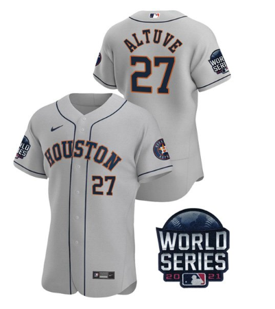Men's Houston Astros #27 Jose Altuve 2021 Grey World Series Flex Base Stitched Baseball Men's Houston Astros #27 Jose Altuve 2021 Grey World Series Flex Base Stitched Baseball